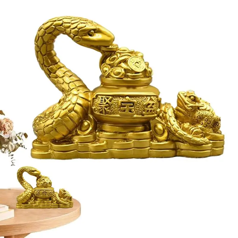 Chinese Auspicious Money Snake Toad Statuette Resin Sculpture Feng Shui Decoration Home Living Room Bedroom Office Figurines