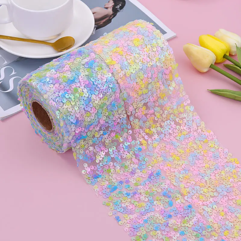 5yards/lot 80mm Sequins Organza Stain Ribbon for Gift Bow Packaging Clothes Sewing Accessories Decoration