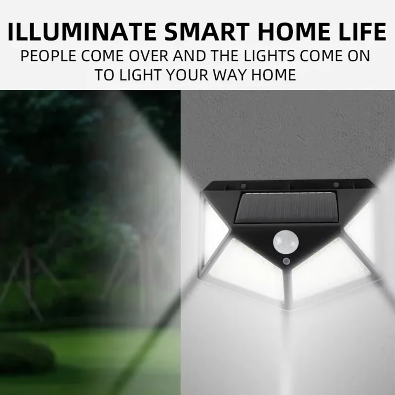 Solar Powered 100 LED Outdoor Wall Light with Motion Sensor IP65 Waterproof for Garden Railings Gazebos Decorative Lighting