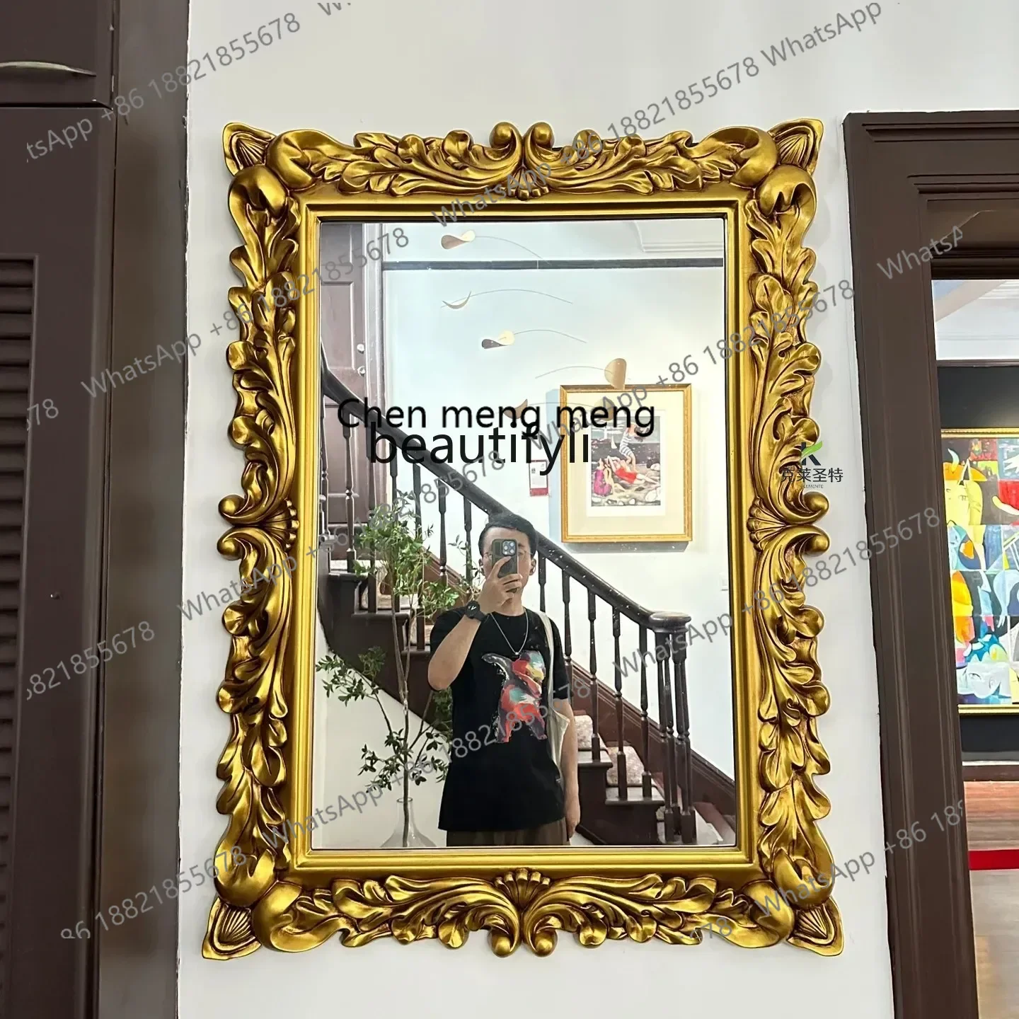 

B178 French retro carved mirror high-end luxury makeup mirror porch fireplace decorative mirror