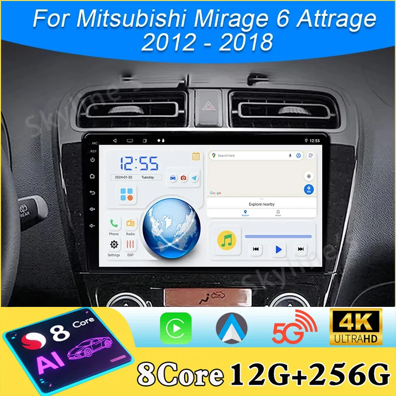 Para Mitsubishi Mirage 6 Attrage 2012 2013 2014 2015 2016 2018 Android Auto Radio Player navegación GPS Multimedia No 2din DVD