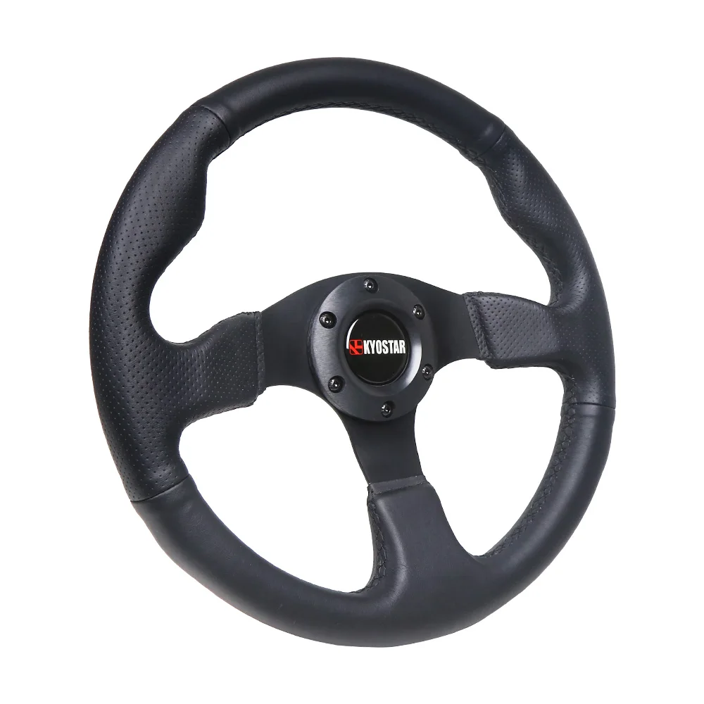 13 Inch 330mm Flat Bottom Leather Racing Car Steering Wheel for Performance Driving Experience