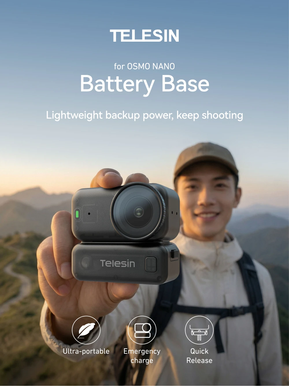 TELESIN 500mAh Battery Base for DJI Osmo Nano Charging Stand with Magnetic Quick Release Adapter for Osmo Nano Accessories