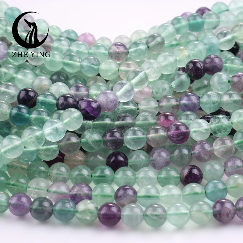 Perles Rondes en Pierre de Fluorite Multicolore Naturelle, 6/8mm, 15 Pouces, Brins, pour Bijoux de Direction, Bracelets, Collier, DIY