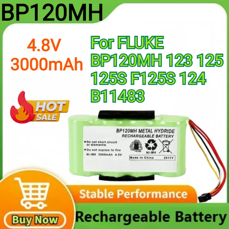 

4.8V 3000mAh Battery for Fluke BP120MH B11483 Scopemeter 120 for Fluke 43 43B Power Quality Analyzers 123 125S 125 F125S 124