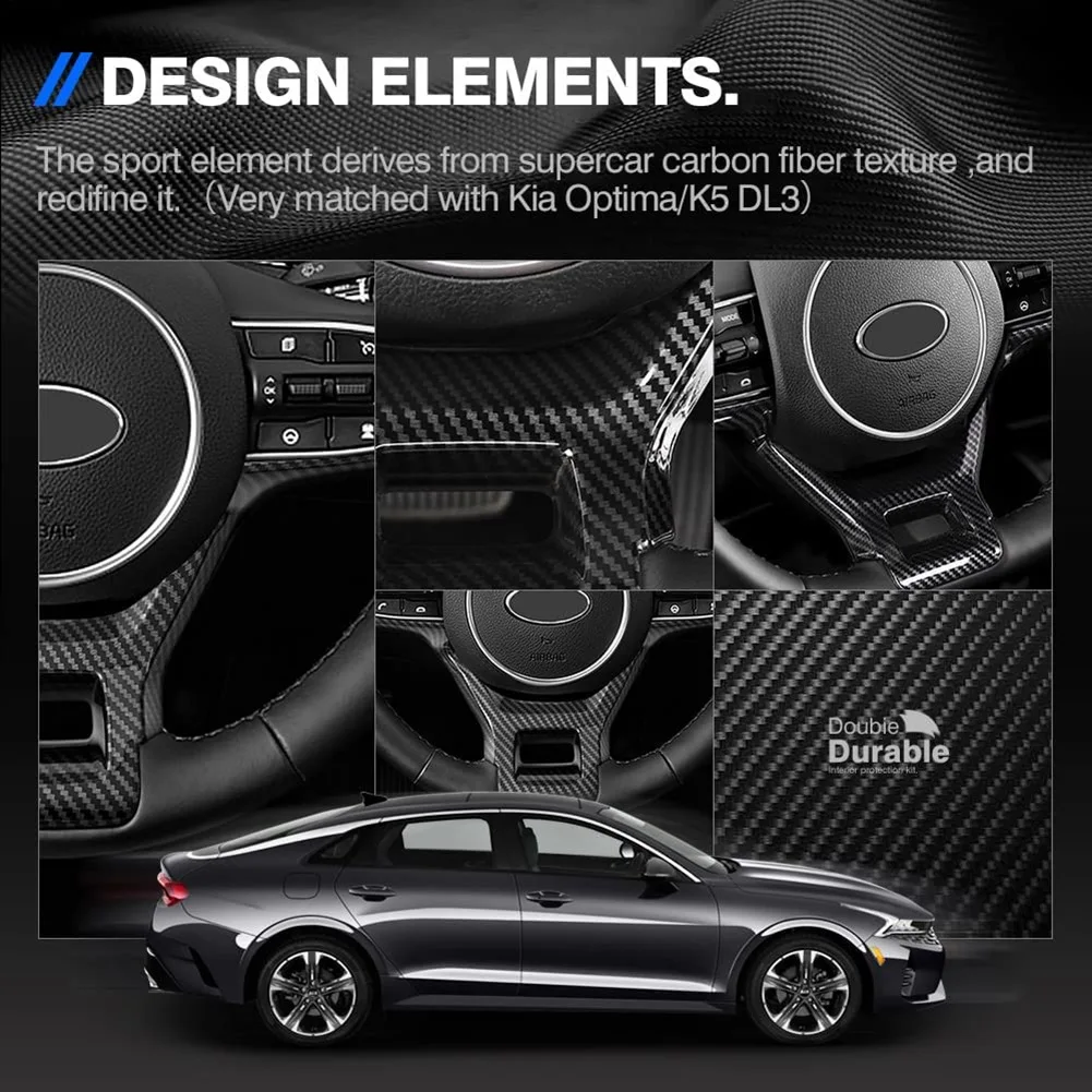 

Reliable-For Kia K5 Optima 2020 2021 2022 Car Carbon Fiber Steering Wheel Cover Trim Decor Frame Accessories-ABIQ