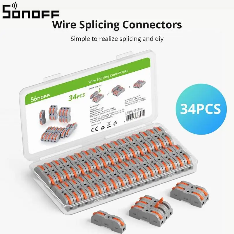 SONOFF Wire Splicing Connectors 1/2/3/4/5 Way And Other Easy To Splice And push in Diy Any Way You Want 34pcs/set