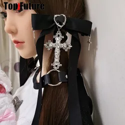 Gothic Lolita cosplay Y2K girl Harajuku Girl women bow rivet buckle pins Punk cross Streetwear hairpin punk bow pins hair pin