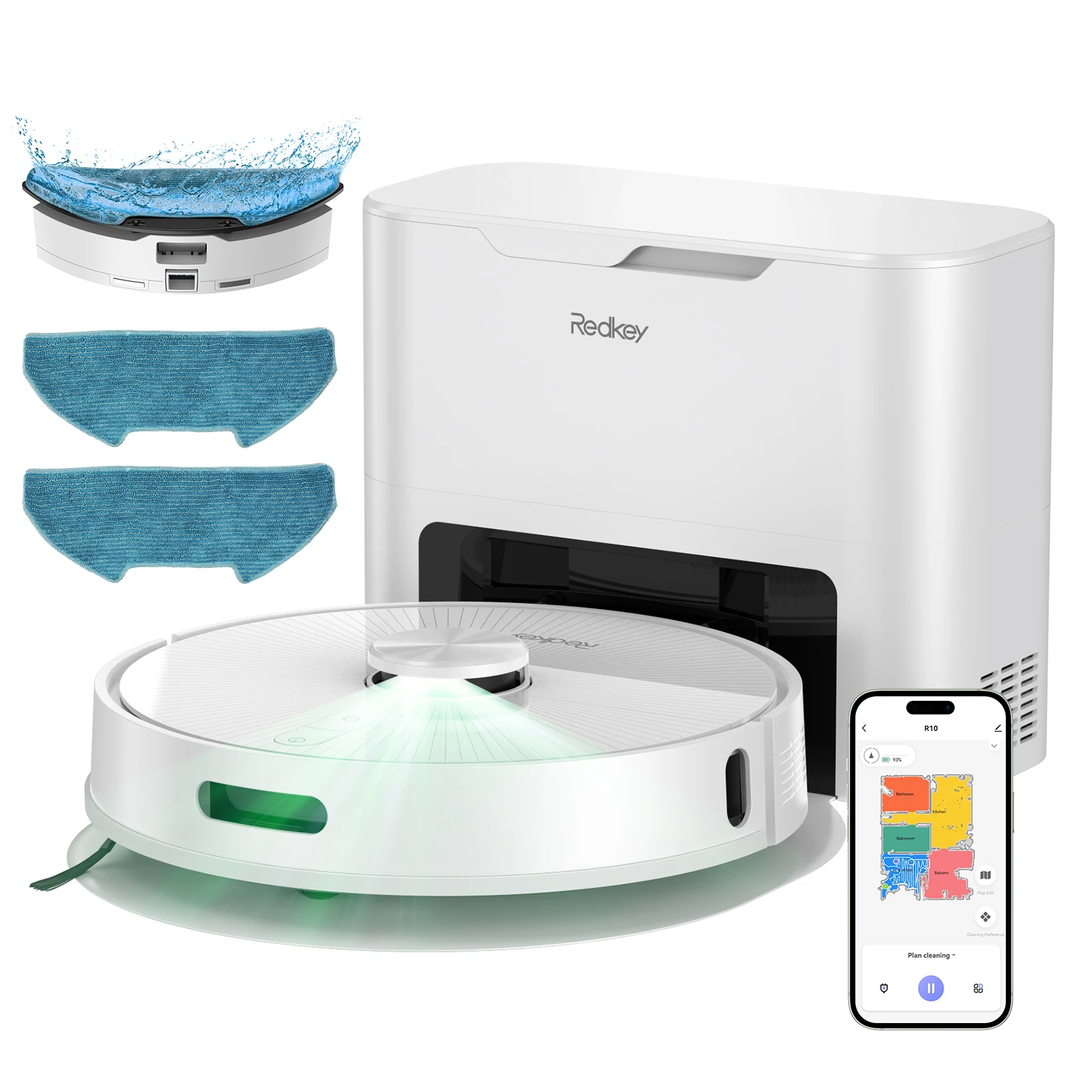 Roboter-Staubsauger Redkey R10, LiDAR-Navigation, APP-Steuerung, 4000PA Saugkraft, Smart Home Wischfunktion, Boden- und Teppichreinigungswerkzeug (1000W)