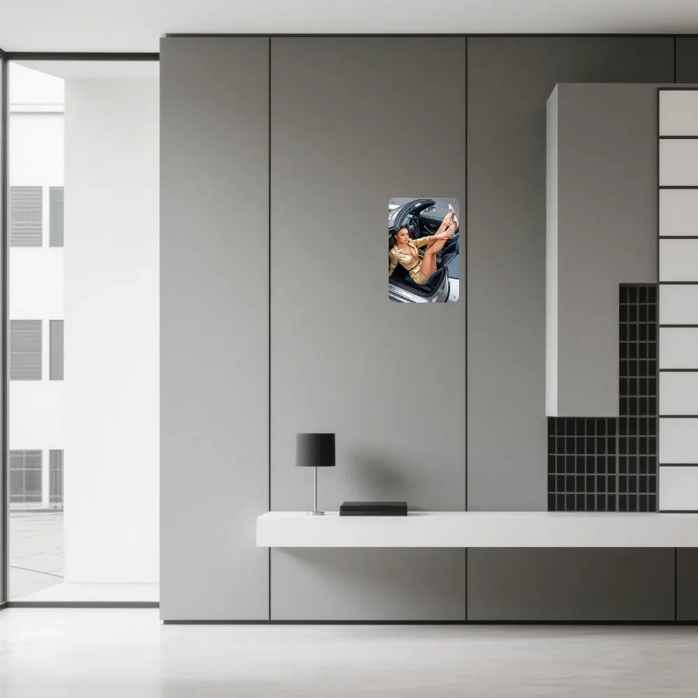 JIT ريترو الحديد معدن تسجيل 8in * 12in فستان ذهبي سيدة نموذج سيارة شعار - رجل الكهف ورشة عمل حانة زخارف الحائط #5