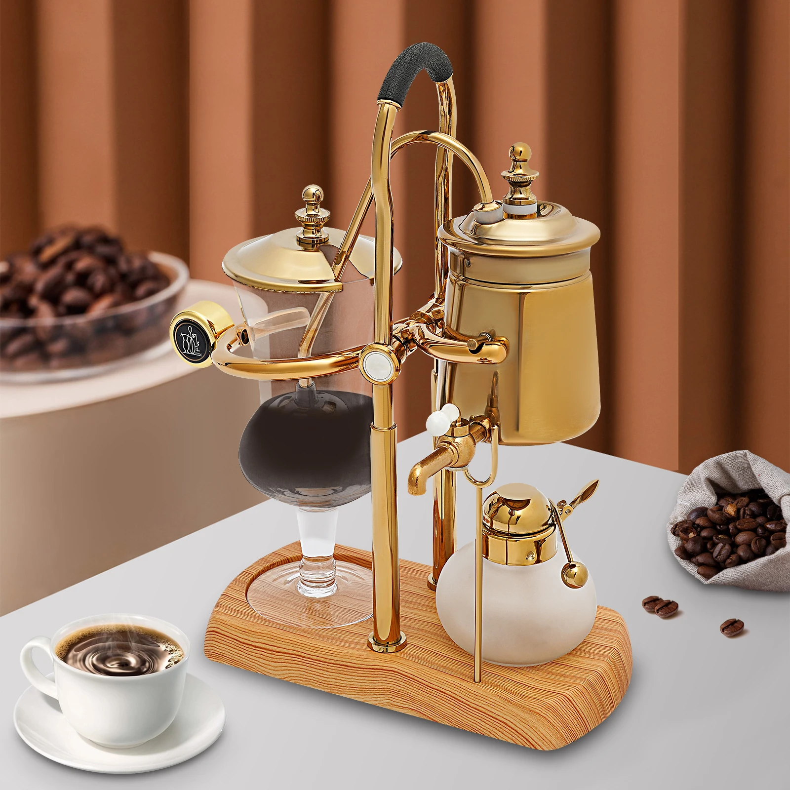 400ml Golden Coffee Maker Siphon Pot Set with Integrated Filter Tea Coffee Brewer Matching Pot Set