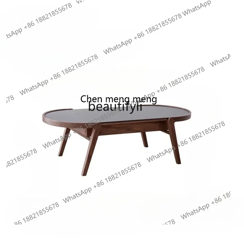CC182Solid wood black walnut coffee table Nordic black rock slab small tea table household living room, simple tea table with dr