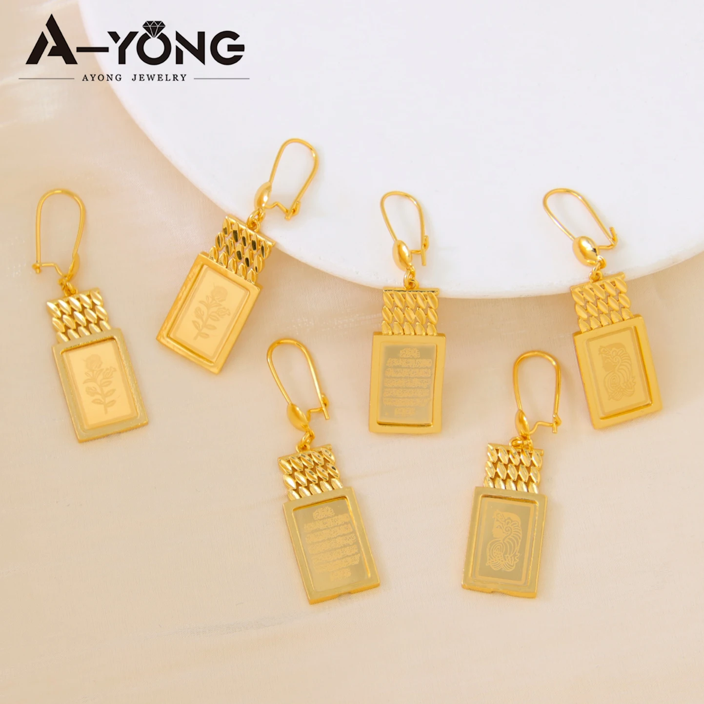 AYONG Arab Luxury Dangle Earrings 21K Gold Plated Dubai Elegant Drop Earring for Women Fashion Wedding Party Jewelry Gift