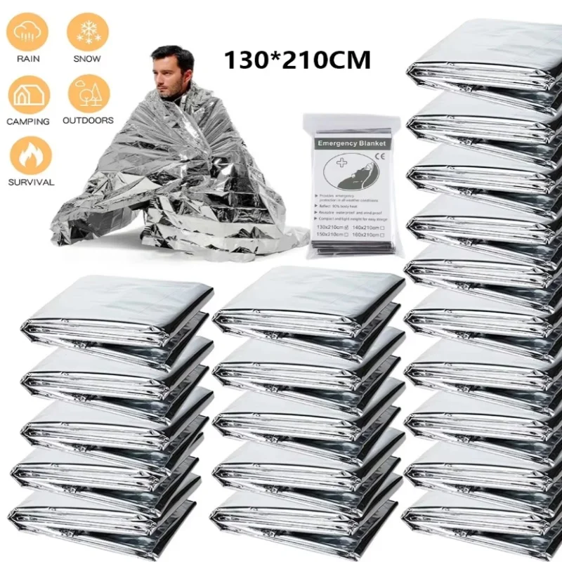 Silver Thermal Foil Emergency Survival Blanket Waterproof Windproof for Camping Hiking First Aid