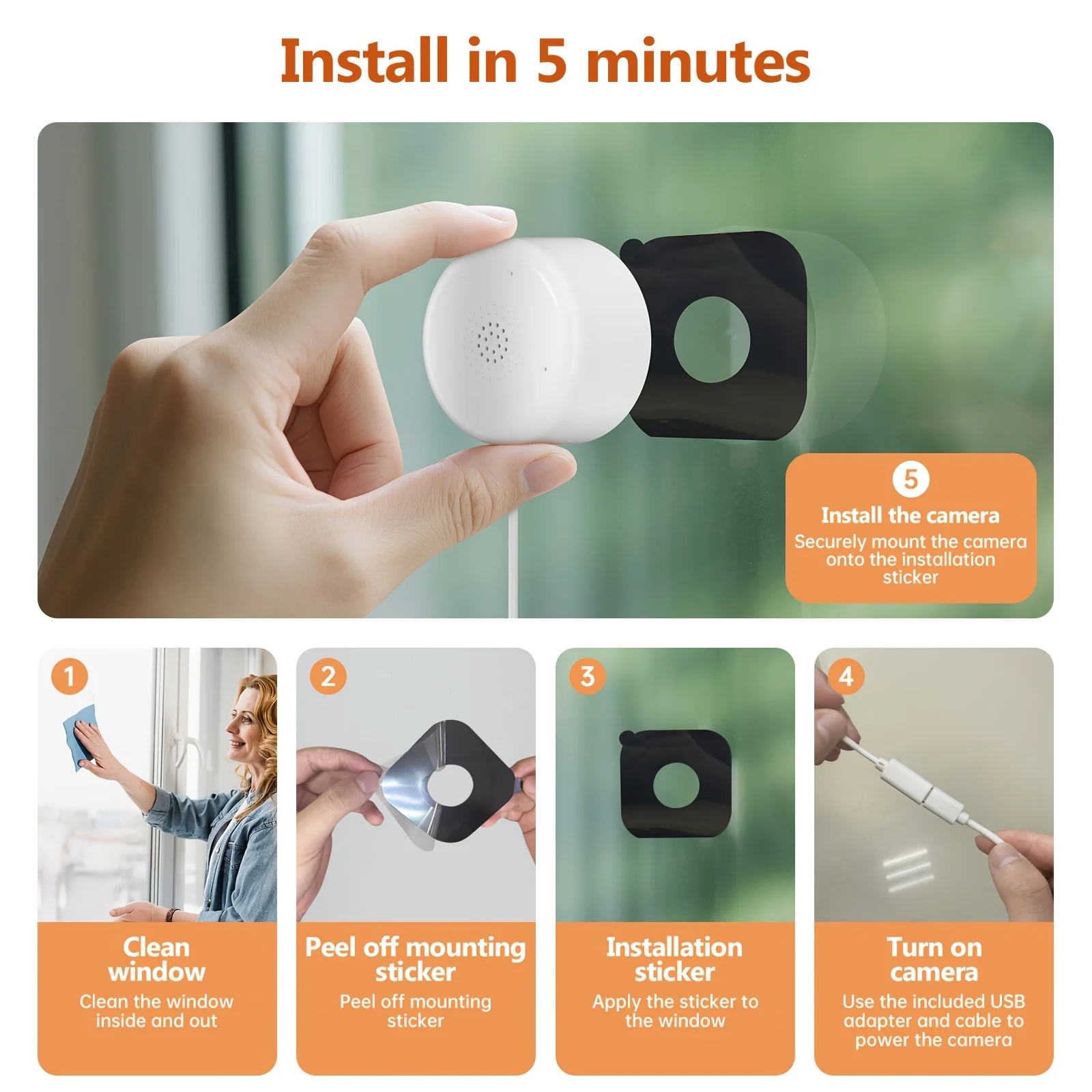2 Pack Window Camera for Home Security, 2KIndoor WiFi Camera, 2.4G/5G Dual-Band, Motion Detection, Color Night Vision, Two-Way