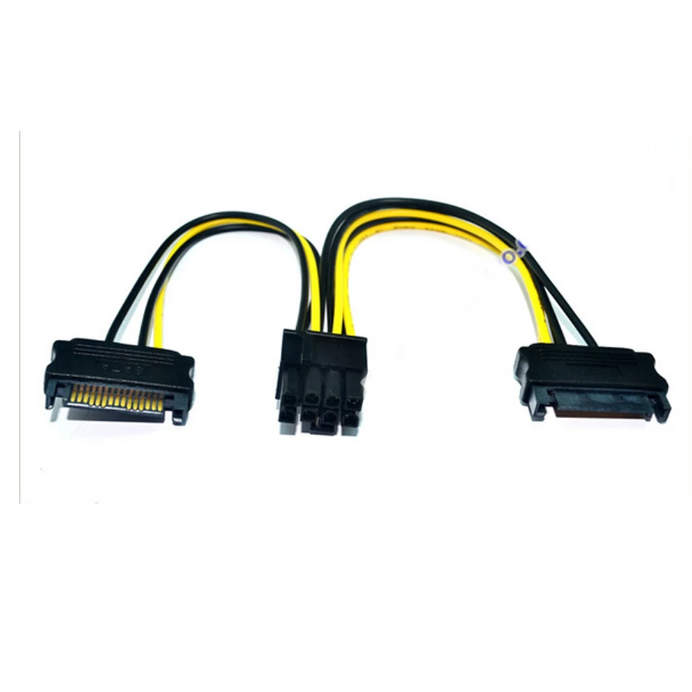 Dual SATA 15Pin to 8Pin Graphic Card Power Adapter Cable 20cm PCIE SATA Power Supply Cable 6+2pin to SATA