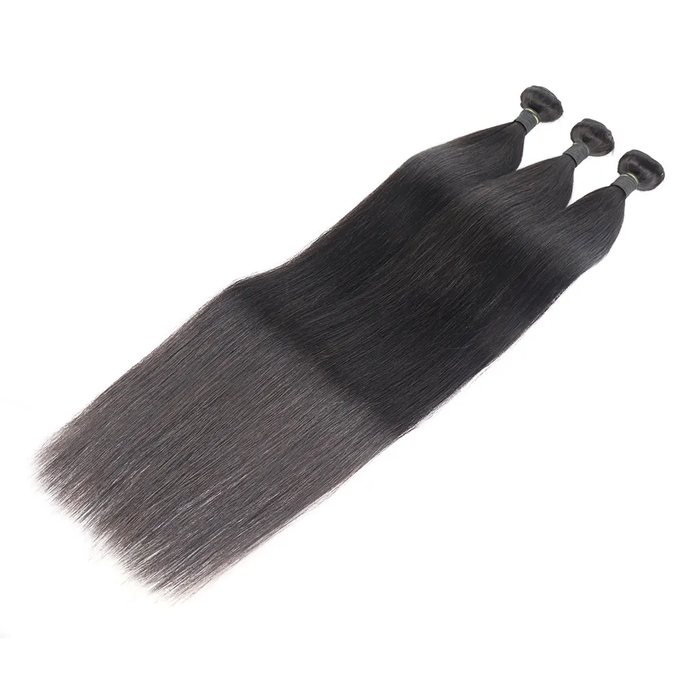 Mechones de cabello humano liso con cierre de encaje Kim, mechones de tejido de cabello crudo brasileño, 2x6, 24 pulgadas, 3 uds.