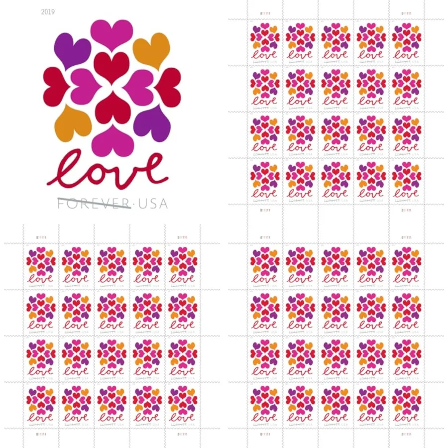 

Hearts Blossom Love Forever Stamps - Wedding, Celebration, Graduation 2 Sheets, 19 - Scott 5339