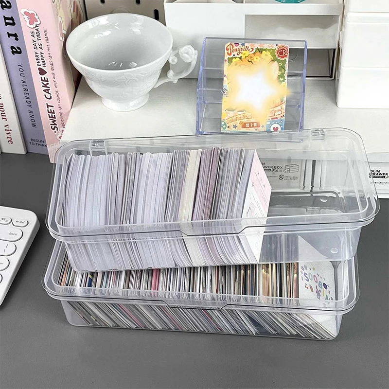 

Transparent Flip Lid Small Card Organizer Kpop Photocards Collection Organizer Large Capacity Desktop Organizer Box