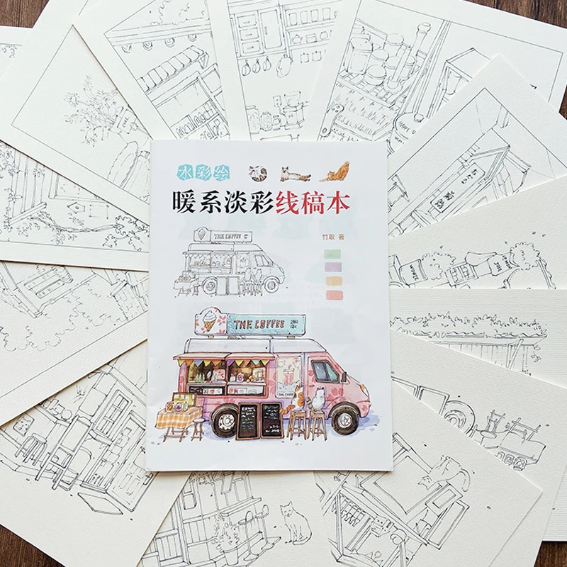 Aquarela Pintura Tutorial Livro Linha Draft Picture Album Ilustração Coleção Cópia Hand-painted Book Practice para Iniciantes