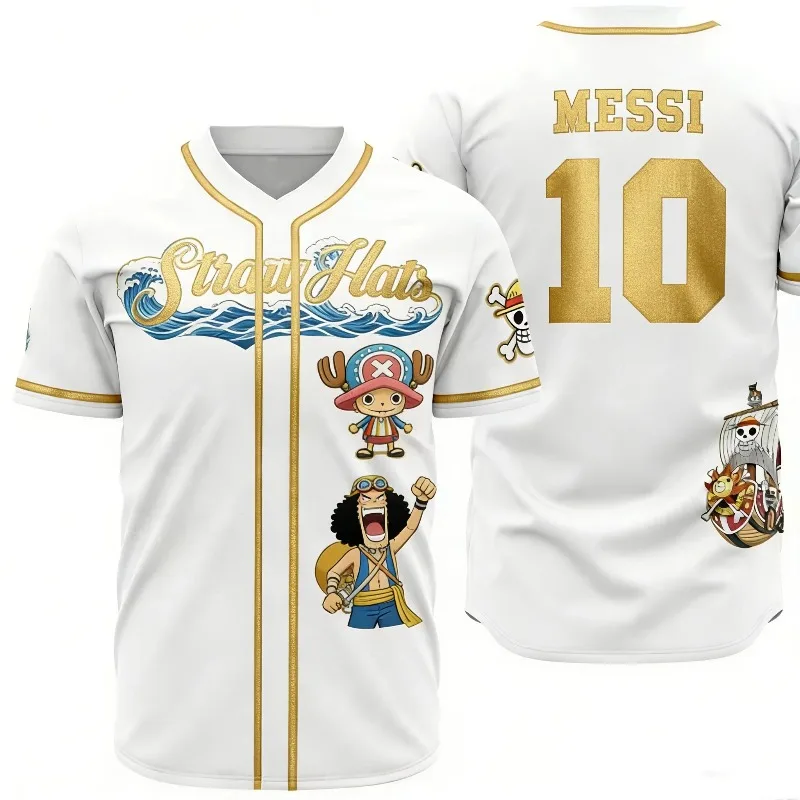 One Piece Summer New  Straw Hats x Messi 10 3D All Over Print Breathable Retro Pirate Anime Streetwear Unisex Casual Tee
