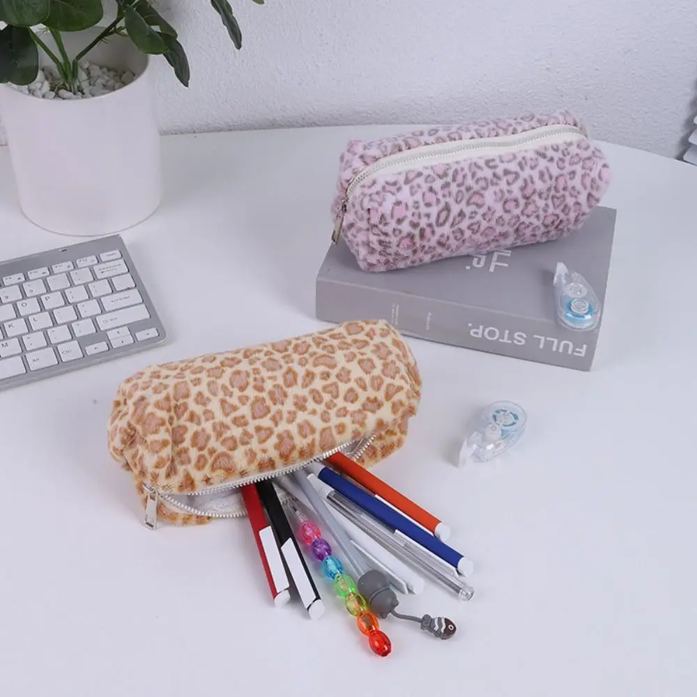 Soft Pen Bag Leopard Printted Pattern Large Capacity Stationery Storage Bag Pencil Case School Office