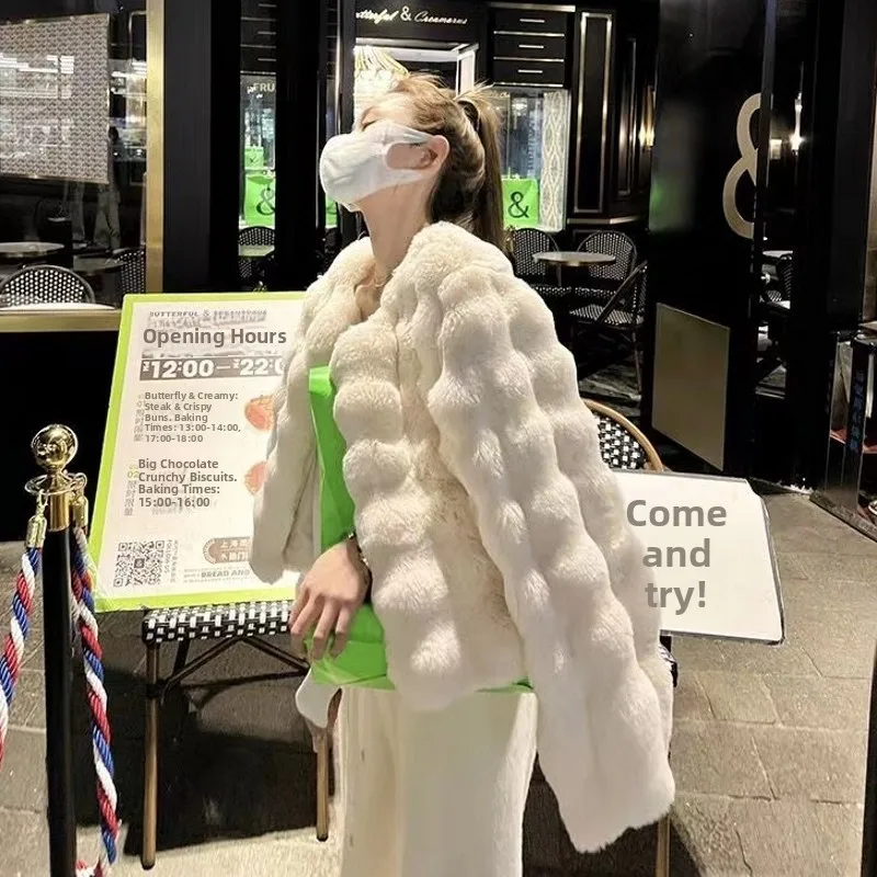 Faionable ort abrigo de piel para mujer piel sintética invierno nuevo Sle Haifeng abrigo grande de terciopelo coreano Sle largo Sve corte holgado