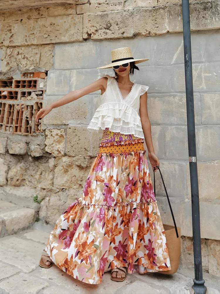 

Длинная юбка макси TIYIHAILEY для женщин, с принтом в горошек, в стиле пэчворк, с эластичным поясом, весна-лето, новая модная коллекция 2026, с широким подолом