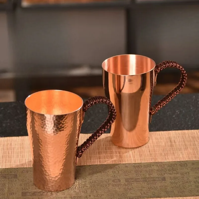 Thick Hand‑Forged Pure Copper Mug Solid Red Copper Drinking Cup Household Tea Wine Cup