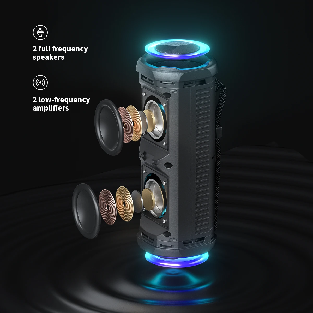 MLOVE P2 Portable Bluetooth Speaker, Bluetooth 5.3, Dual Speakers, RGB Lights, IPX7 Waterproof, TWS Connectivity