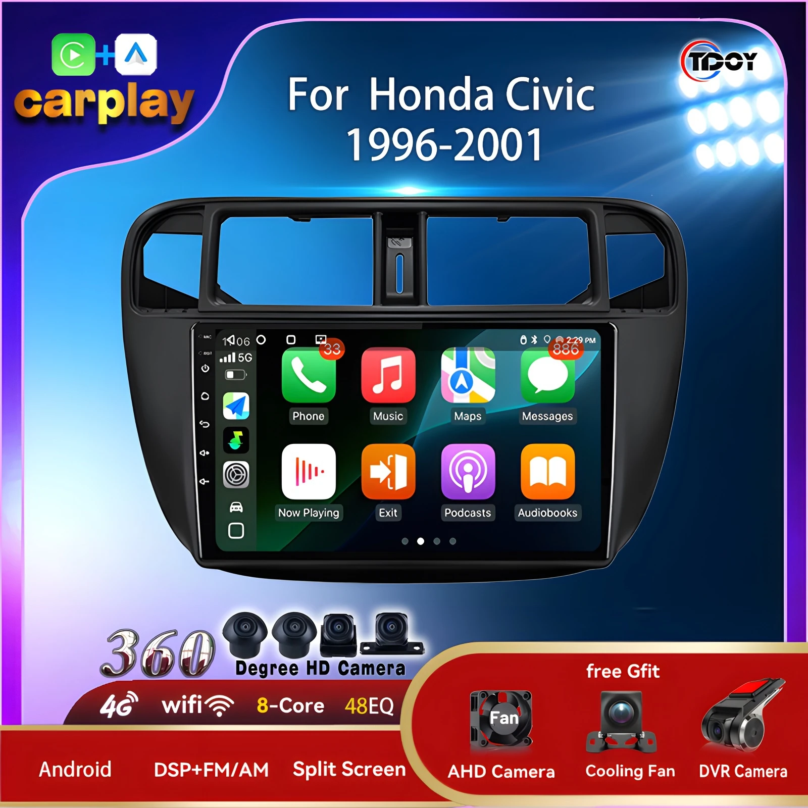 

Автомобильное радио для Honda Civic 1996-2001, мультимедийное автомобильное видео, Wi-Fi, GPS, управление рулевым колесом, авторадио, стерео сабвуфер