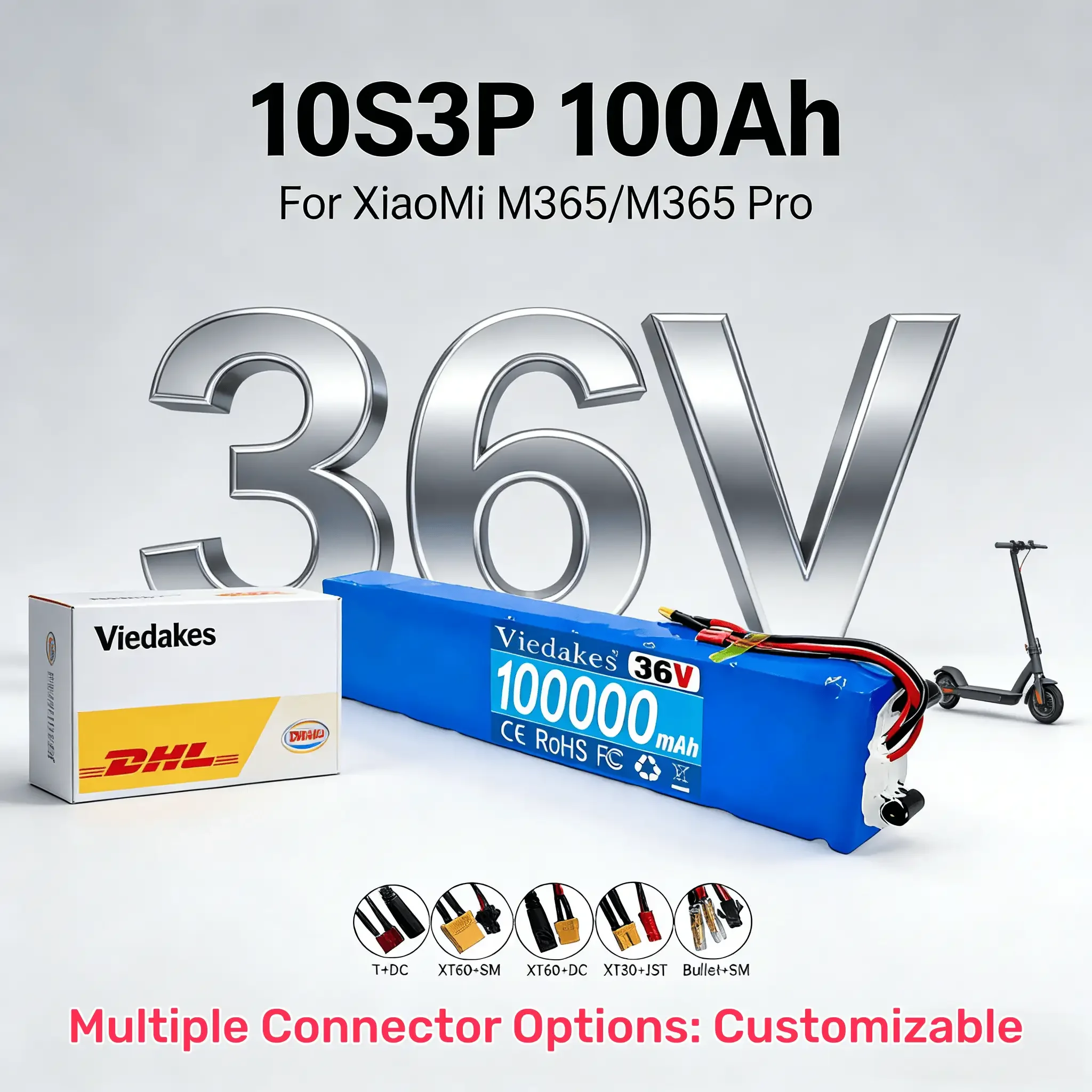

⚡️36V 10S3P Battery with Bracket for Electric Scooter, 10Ah 18650 Li-ion Replacement Battery with BMS & Charger
