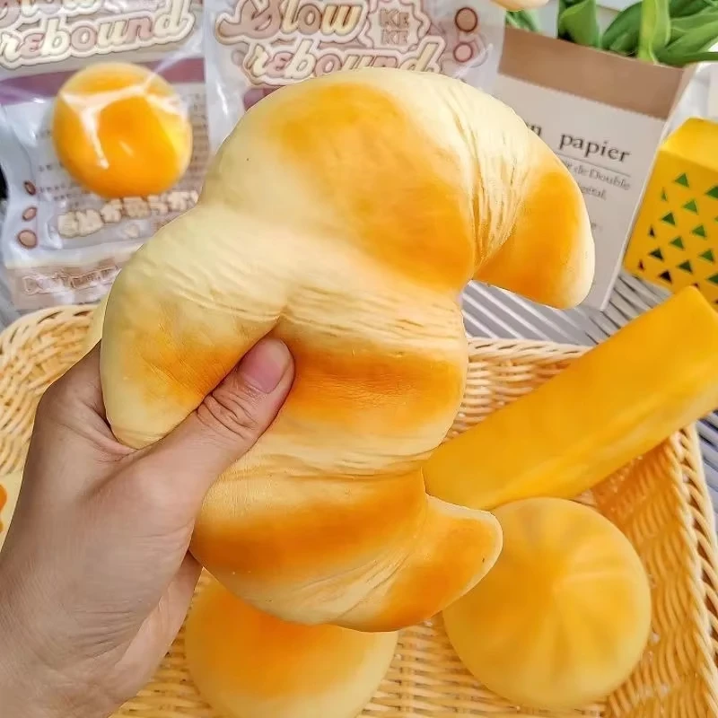 Squishy Croissant Slow Rising Sticky Stress Relief Toy, Soft Simulated Bread Squeeze, Anti-anxiety Fidget Gift for Kids Adults