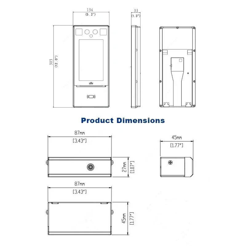 Unv uniview OET-213H-BTS1-NB محطة التحكم في الوصول للتعرف على الوجه مع كاميرا قياس درجة الحرارة الرقمية #3
