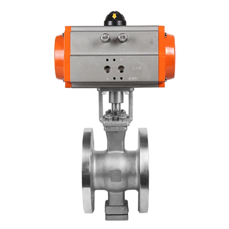 Double acting 2 way V port DN80 3 inch ss304 Stainless Steel flange Air Operated pneumatic Actuator control segment Ball Valve