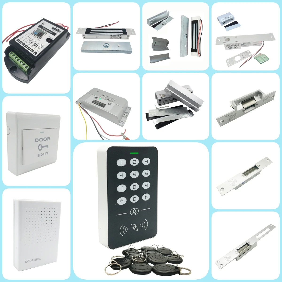 DIY Full 125khz RFID Door Access Control System Kits with 12V3A Power NO NC Lock Door Bell