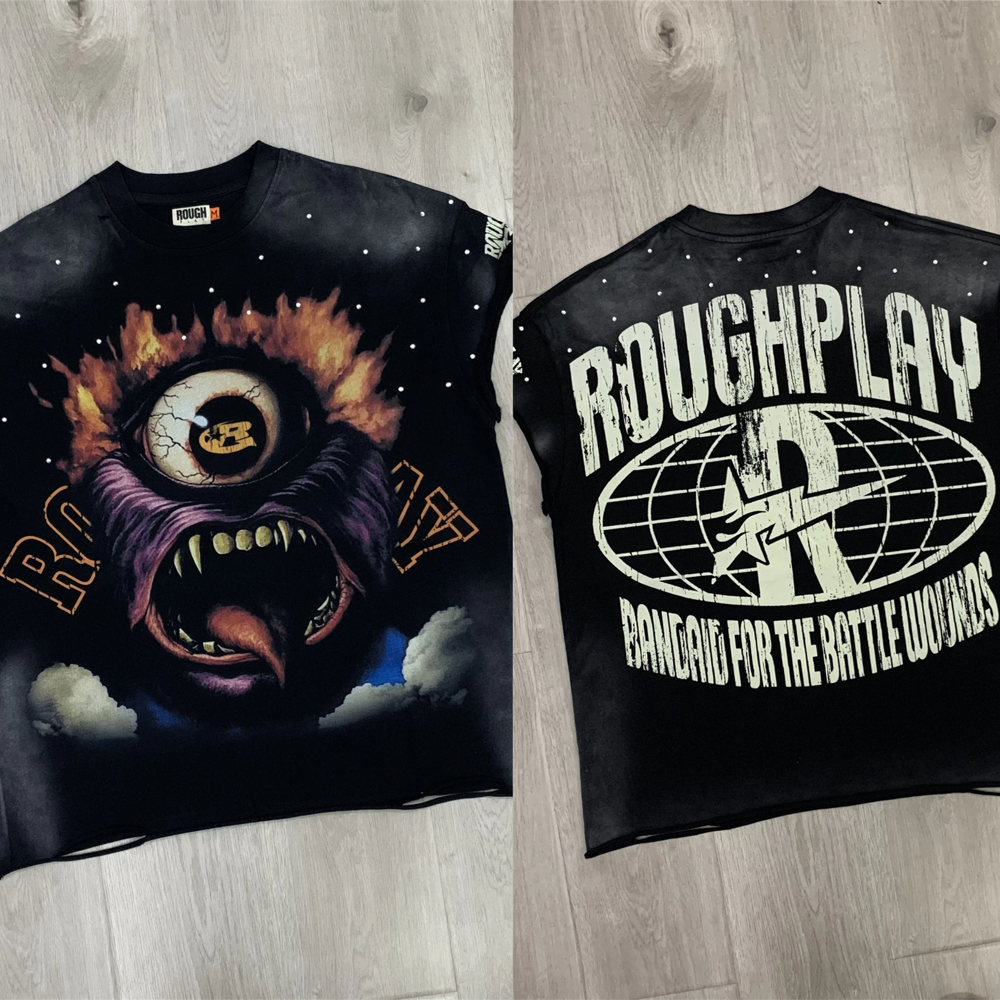 

Washed Sleeveless RoughPlay Monster Cut Off Sleeves T-shirts Wen Women Big Eyeballs Printing T Shirt Rough Play Top Tees