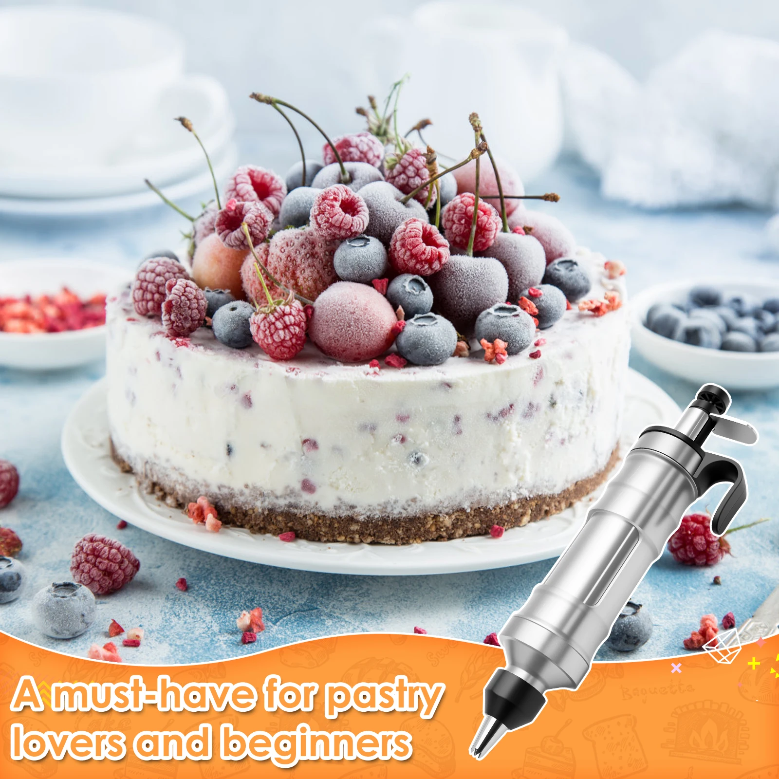 Pistola per fiori montata su crema L'acciaio inossidabile è facile da pulire Kit siringa per decorazione torta multifunzionale resistente all'usura