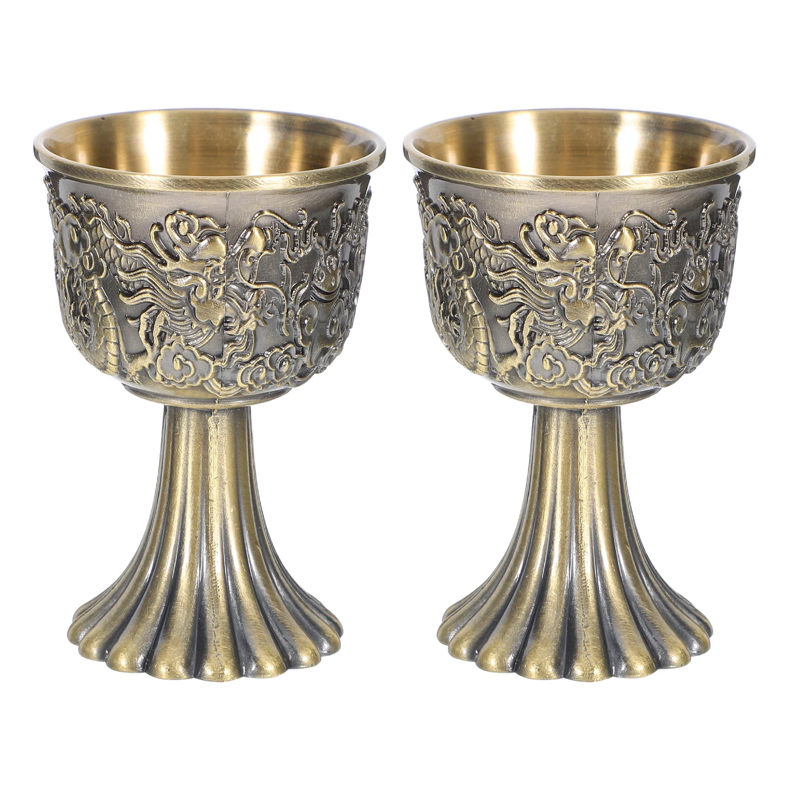 

2 pcs Retro Dragon Phoenix Goblet Zinc Alloy Medieval Style Elegant Decorative Cup for Vintage Party Tea Coffee Use Dragon