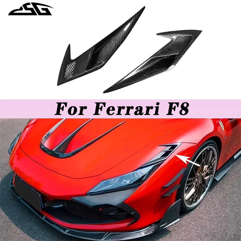 Carbon Fiber Front Engine Hood Air Outlet Vent Trim Splitter Panel Side Fins Winglet For Ferrari F8 Body Kit Car Accessories