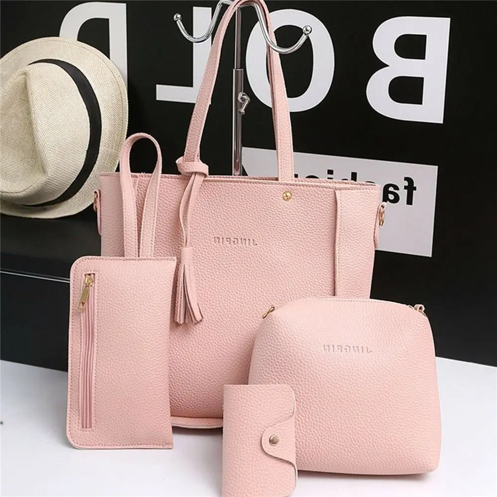 4Pcs/Set Crossbody Shoulder Bag High Capacity Pattern PU Leather Shoulder Bags Wallet Purse Ladies Crossbody Bag for Women Girls