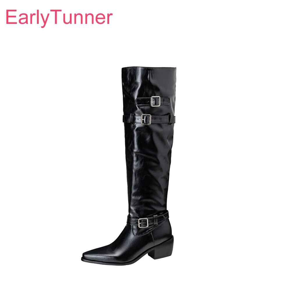 

2025 Новые зимние классические черные коричневые женские сапоги до колена с острым носком на высоком каблуке Женская обувь Плюс Маленький большой размер 12 32 43 46 48