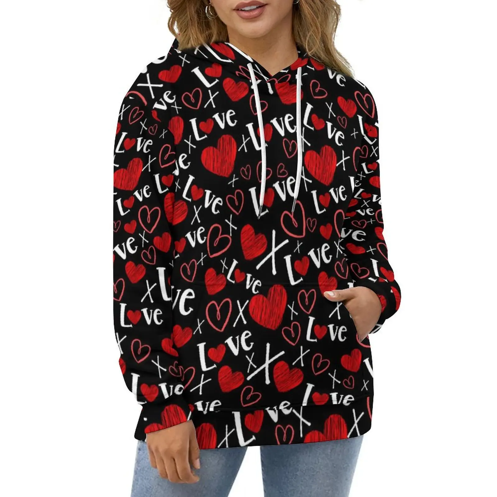 

Love And Hearts Hoodies Valentine Street Style Casual Pullover Hoodie Long Sleeve Cool Graphic Sweatshirts Large Size 5XL 6XL