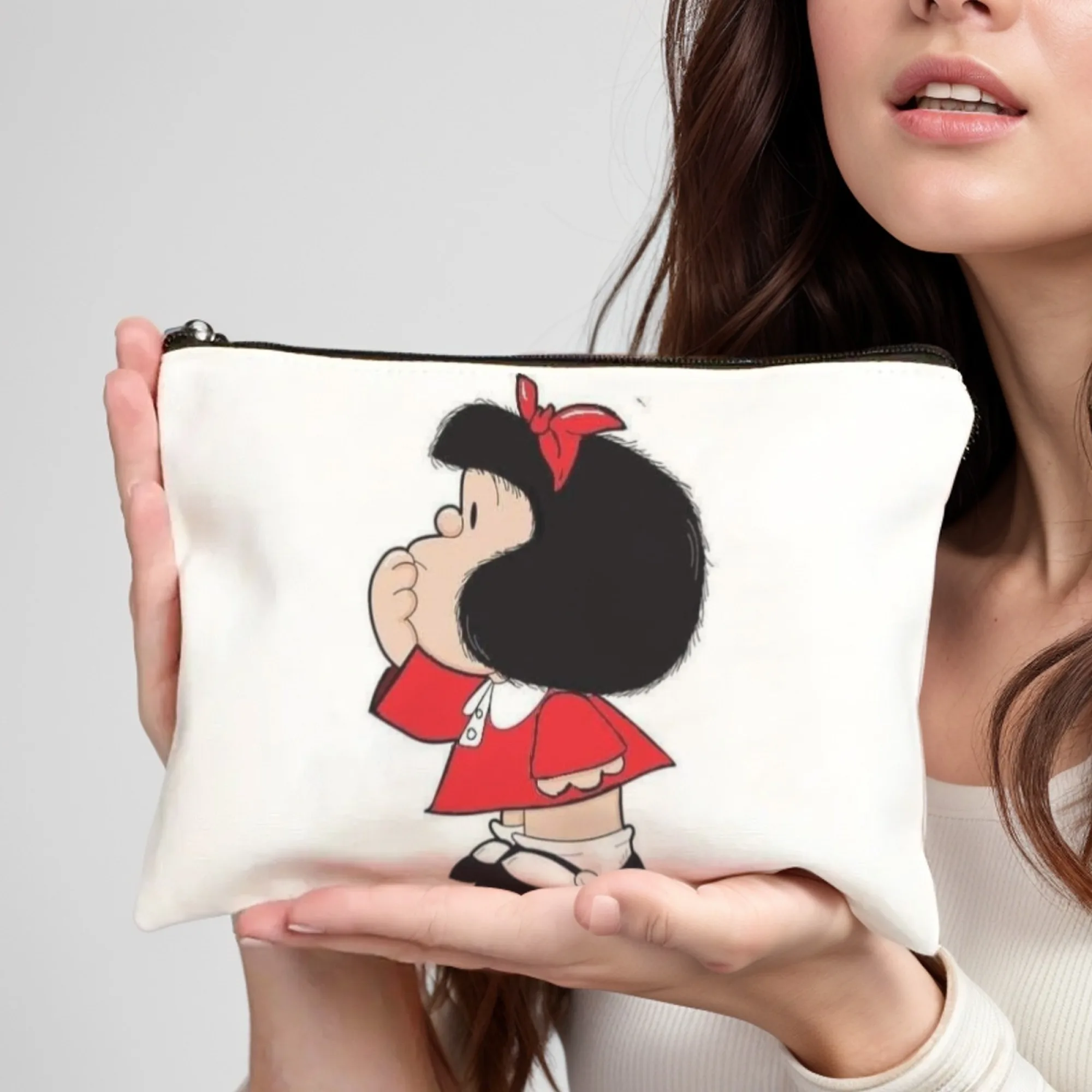 Mafalda Bolsa linda de dibujos animados Estuches de viaje a juego para cosméticos para nuevas madres y mamás esperando Bolsa minimalista para cosméticos y accesorios