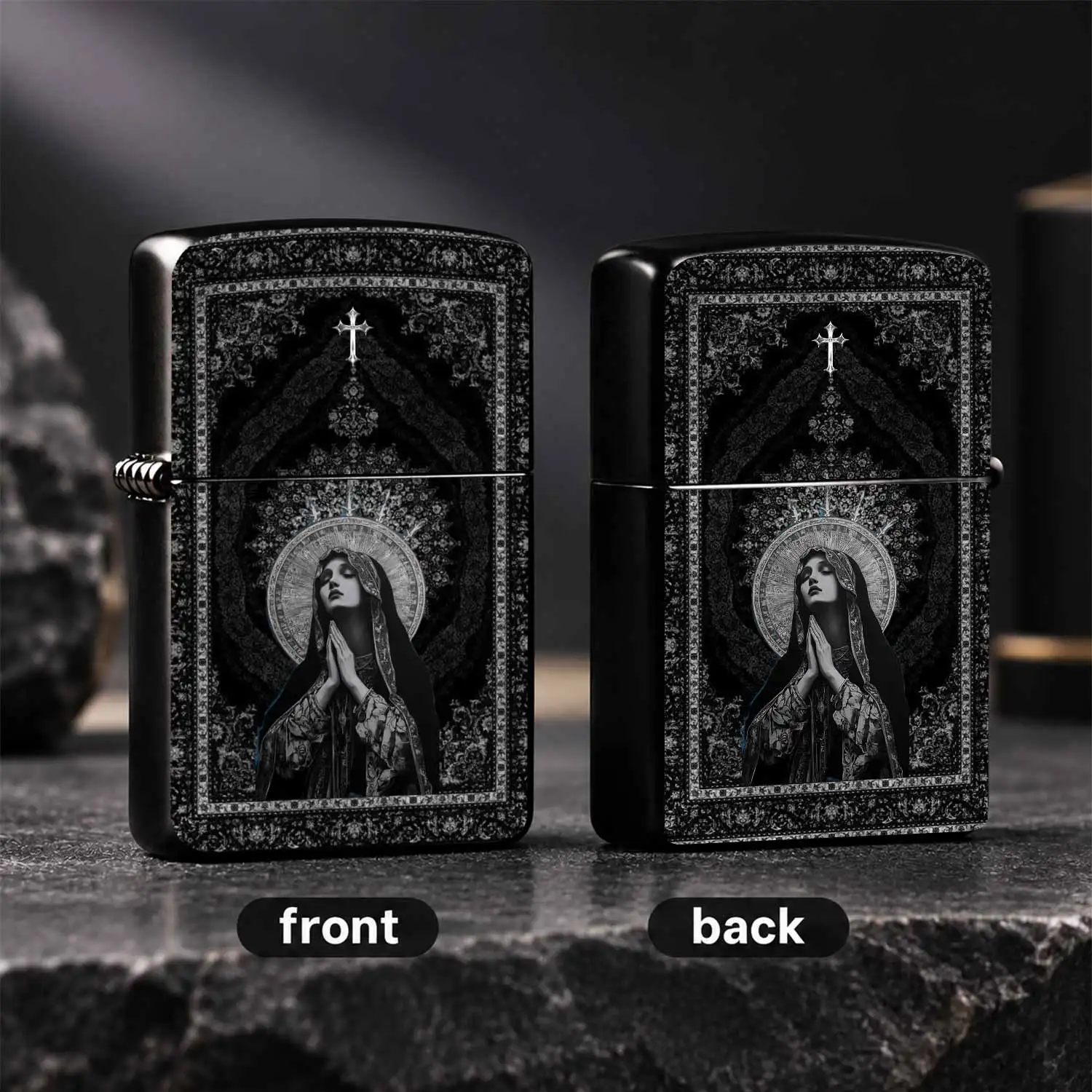 Vintage Virgin Mary Praying Art Pattern Pocket Lighter, Dark Aesthetic Religious Decor Item, Portable Daily Carry Accessory, Versatile For All Scenarios, Stylish Unique Collectible Gift, Exquisite Crafted Practical Present For Daily Use And