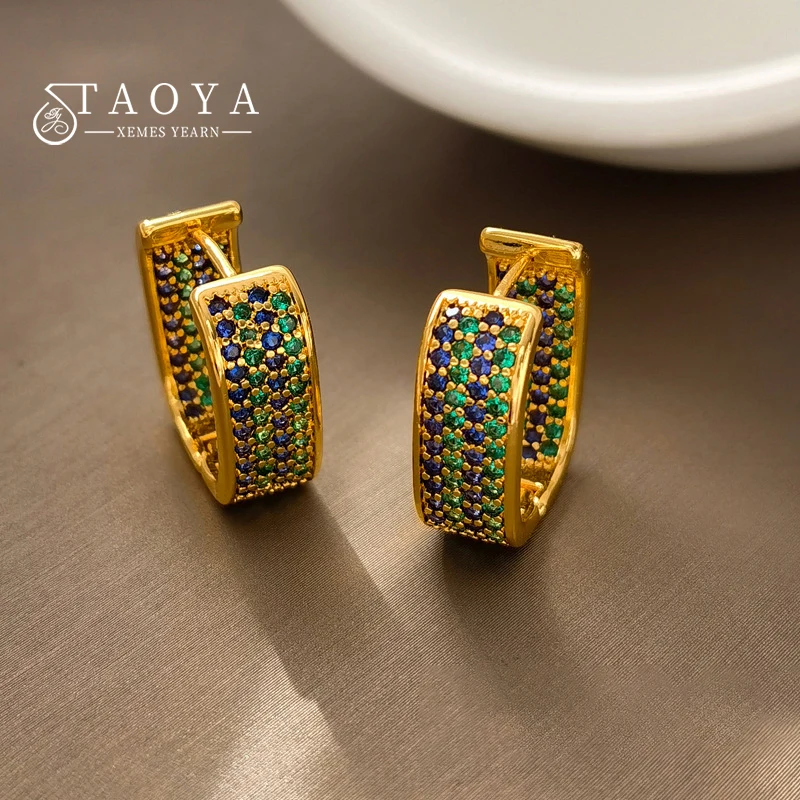 

European and American Light Luxury Micro inlaid Colored Zircon Square Metal Earrings For 2024 Fashion Jewelry Women's Accessorie
