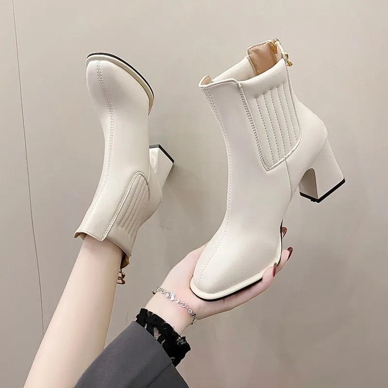 Women's 2023 New Autumn and Winter All-match Thick-heeled Middle-heeled Single Boots Short Boots High-heeled Shoes womens boots