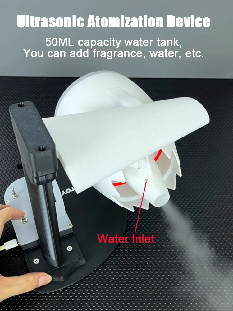 Modelo de motor Turbofan JetFan, ventilador doméstico de juguete, contiene atomización ultrasónica, dispositivo de llama trasera de luz roja,