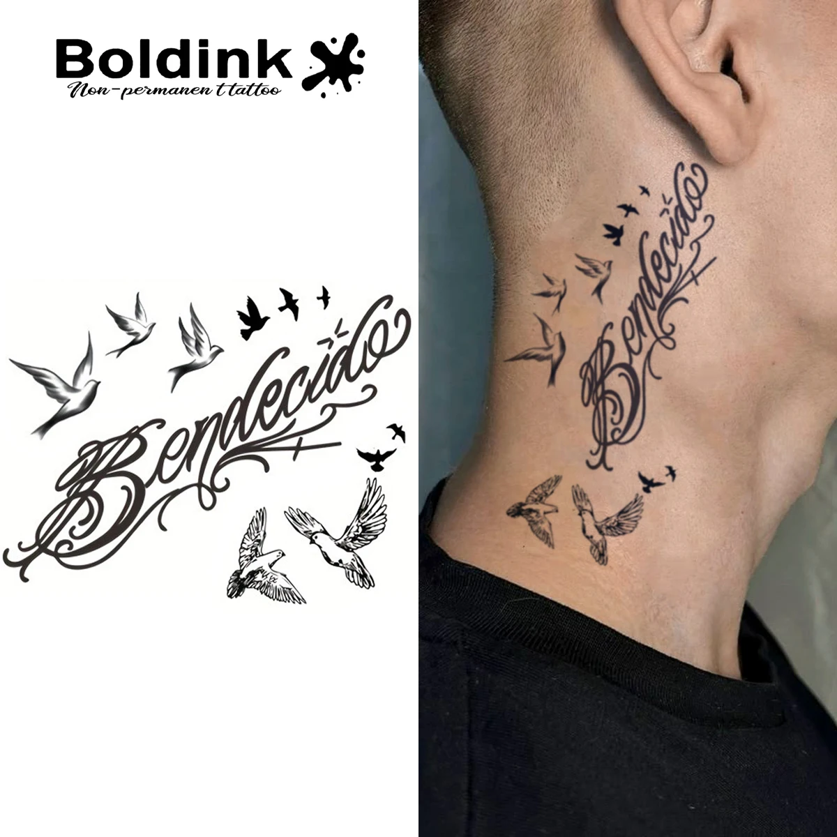 

Praying Birds Temporary Tattoo,Lasts To 15 Days New Technology Magic Waterproof Semi Permanent Sticker.