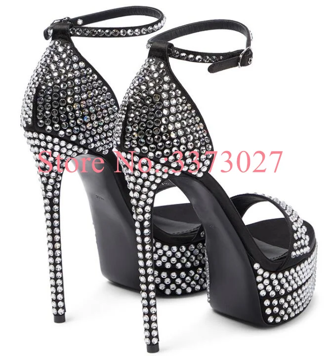 Fashion Lady Platform Crystal Sandals Sexy Bling Bling Peep Toe Stiletto Heel Woman Pumps New Summer Female Banquet Shoes